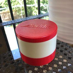 VINTAGE ALADDIN RED/BEIGE INSULATED THERMO JAR LID HOT OR COLD
